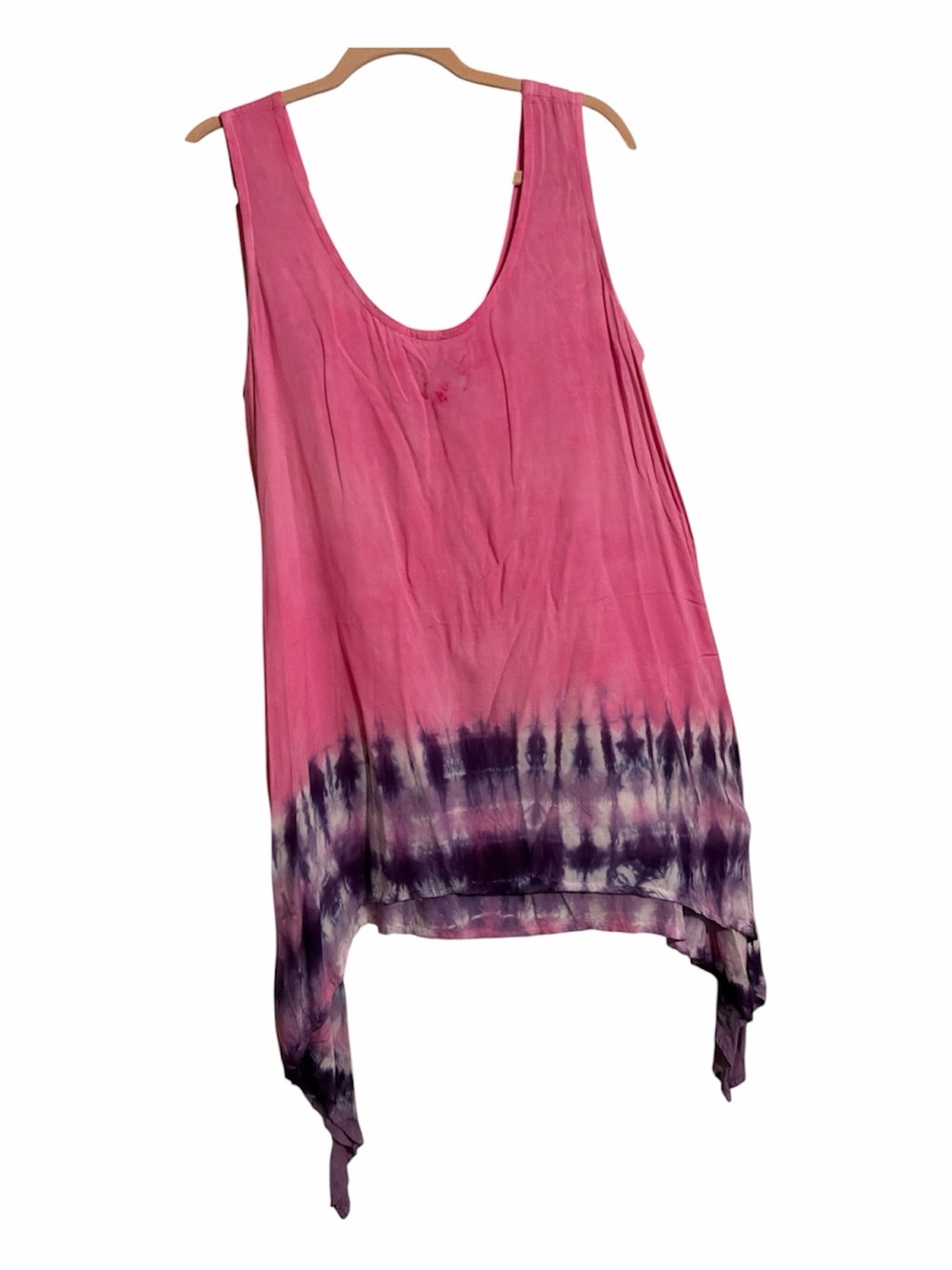 Summer Love Tye Dyes HANDMAID Pink Purple Hand Dyed Hanky Hem Tank Dress Large